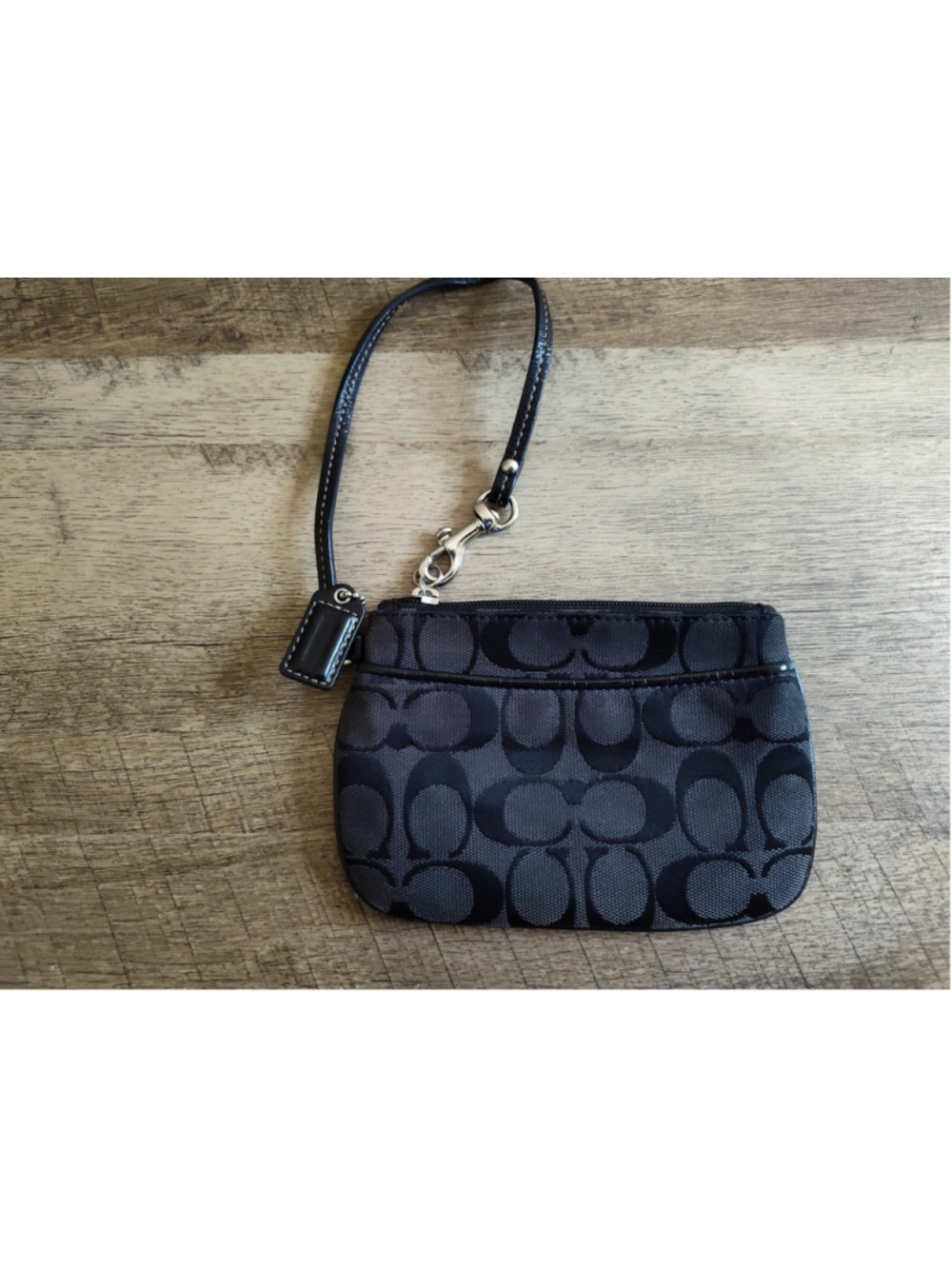 Women's Coach Signature Logo Wristlet Clutch, Black and Grey, One Size